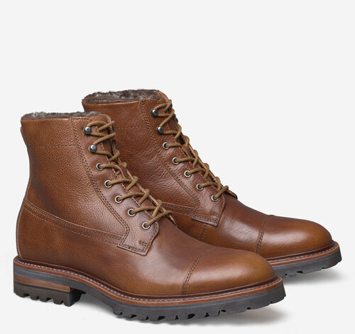 Dudley Lug Cap Toe Shearling Boot - Cognac Full Grain/Shearling