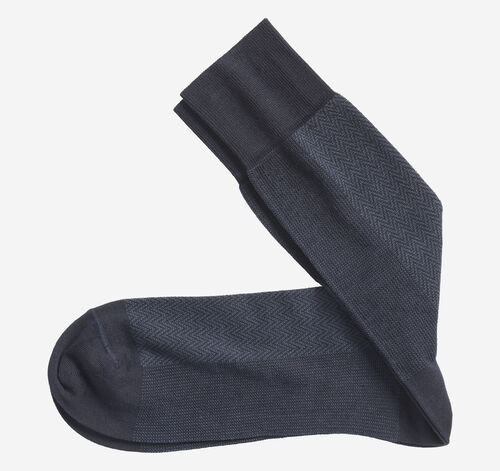 Herringbone Panel Socks - Navy