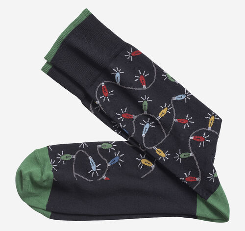 Pima Cotton Holiday-Themed Socks - Navy Christmas Lights