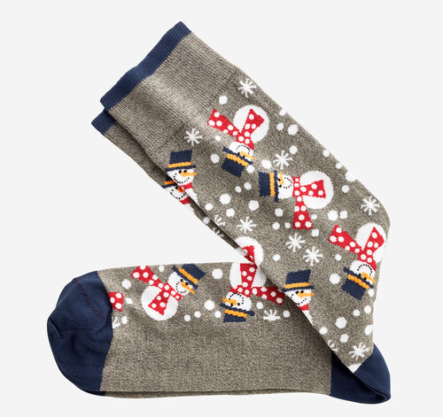 Pima Cotton Holiday-Themed Socks - Gray Snowmen