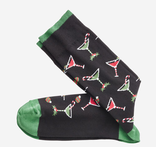 Pima Cotton Holiday-Themed Socks - Black Holiday Martinis