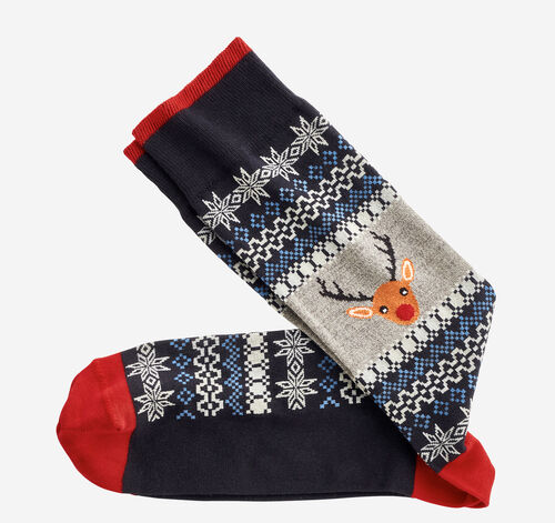 Pima Cotton Holiday-Themed Socks - Reindeer Sweater