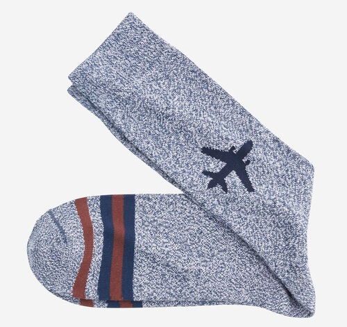 Heathered Boot Socks - Navy Airplane