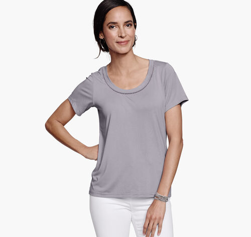 Short-Sleeve Lattice Trim Tee - Gray