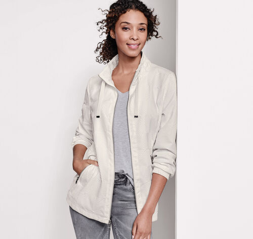 Ruched-Neck Textured Jacket - White