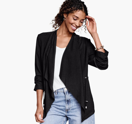 Draped Open-Front Blazer - Black