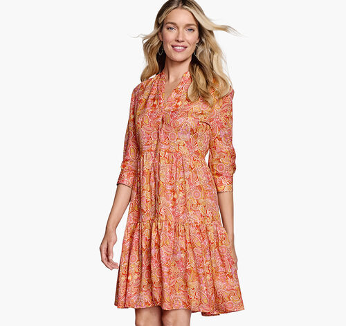 Tiered Paisley Dress - Coral