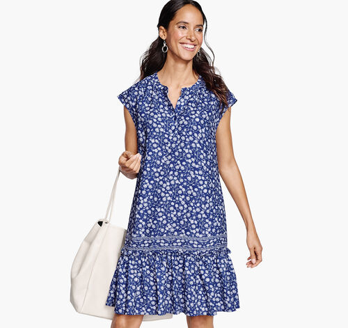 Cap-Sleeve Floral Dress - Navy Multi