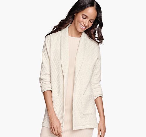 Quilted Shawl-Collar Cardigan - Cream