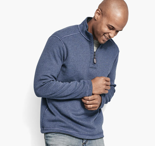 Reversible Solid Quarter-Zip - Blue/Light Gray