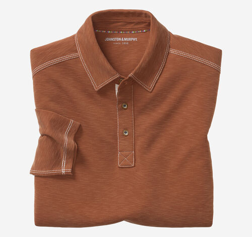 Vintage Slub Long-Sleeve Polo - Rust