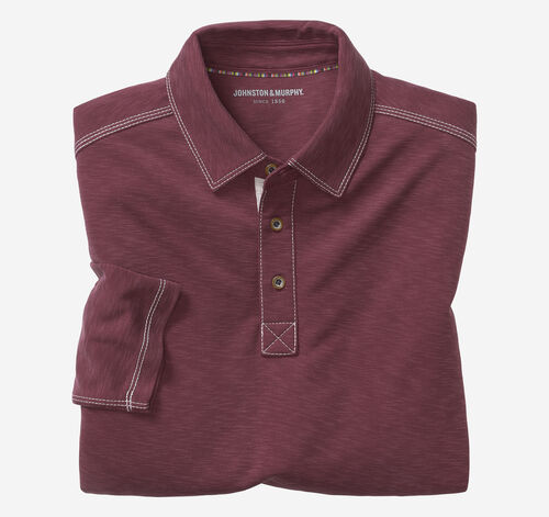 Vintage Slub Long-Sleeve Polo - Burgundy