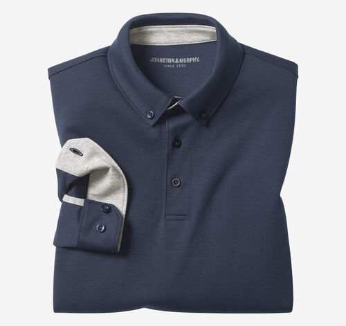 Liquid Cotton Long-Sleeve Polo - Navy