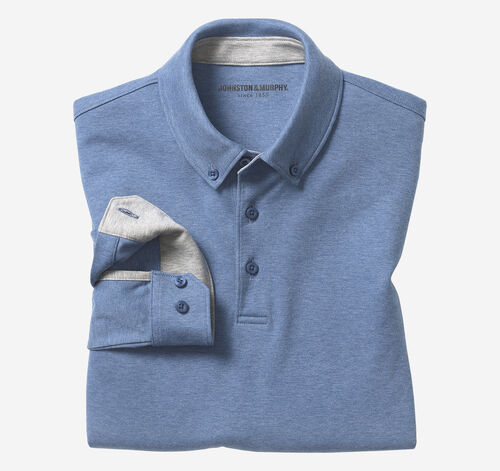 Liquid Cotton Long-Sleeve Polo - Blue Heather