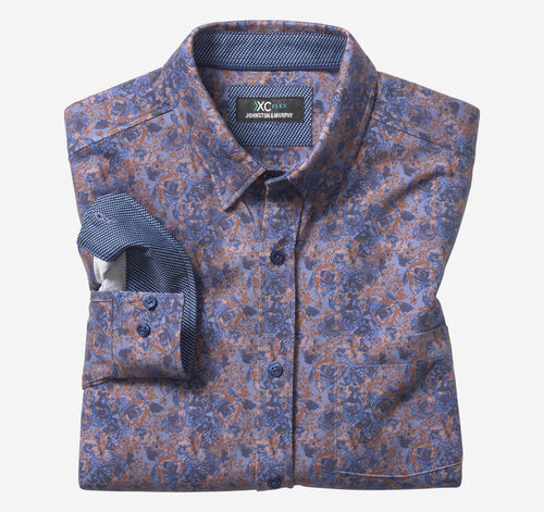 XC Flex® Stretch Long-Sleeve Shirt - Navy/Brown Floral Print