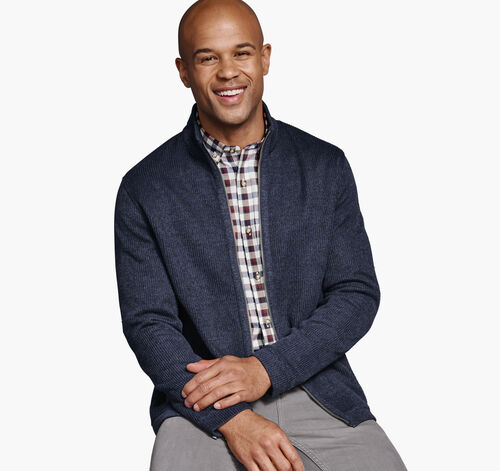 Ribbed Full Zip Sweater - Navy