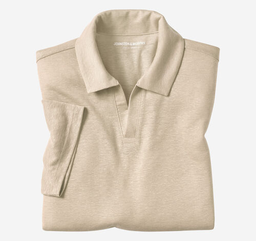 Linen-Blend V-Neck Polo - Sand