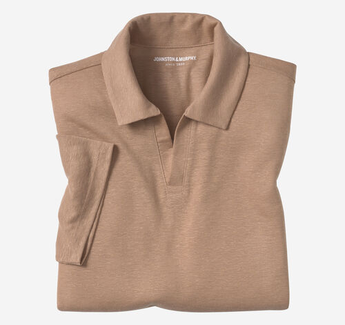 Linen-Blend V-Neck Polo - Melon