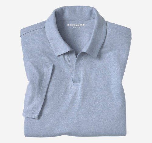 Linen-Blend V-Neck Polo - Light Blue