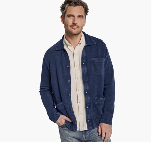 Indigo Full-Button Knit Jacket - Indigo