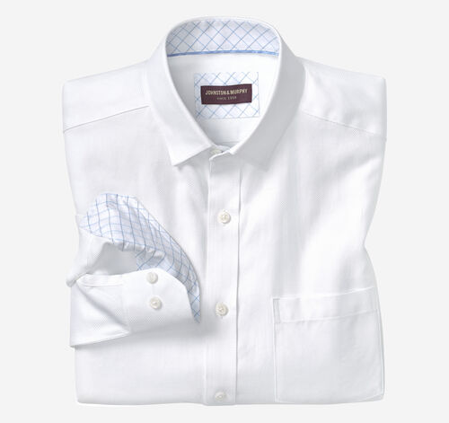 Long-Sleeve Dress Shirt - White Solid Birdseye