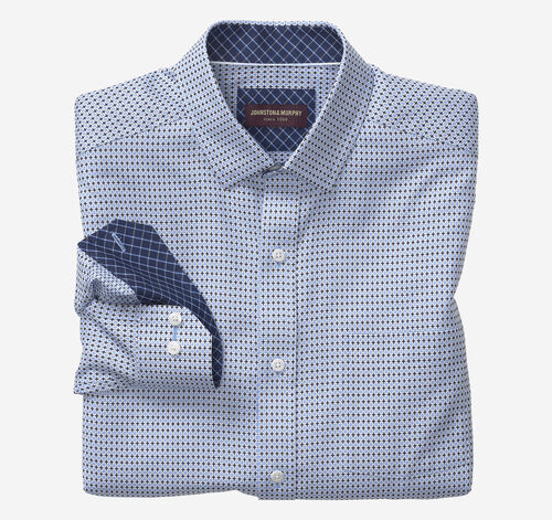 Long-Sleeve Dress Shirt - Blue Outlined Squares