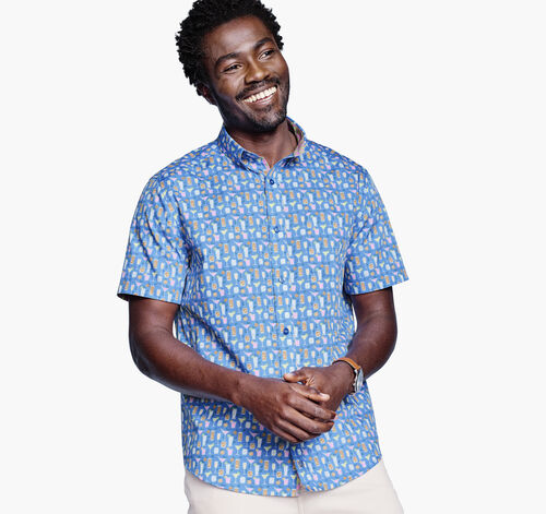 Printed Cotton Short-Sleeve Shirt - Blue Cocktail