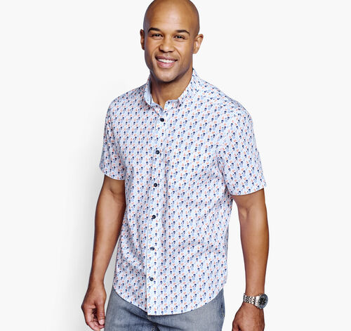 Printed Cotton Short-Sleeve Shirt - Blue Pirate