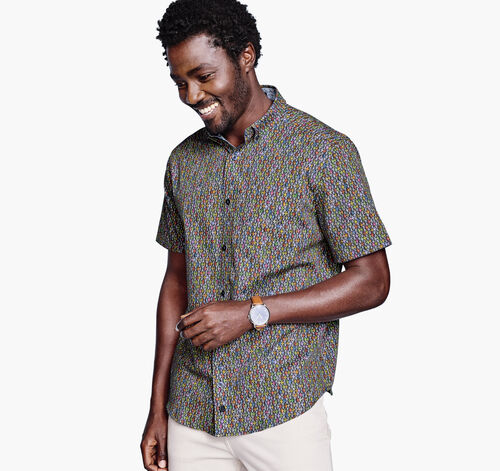 Printed Cotton Short-Sleeve Shirt - Navy Fish