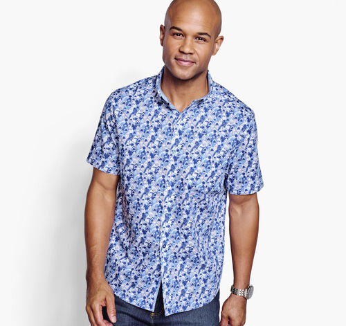 Printed Cotton Short-Sleeve Shirt - Blue Mouth Shark