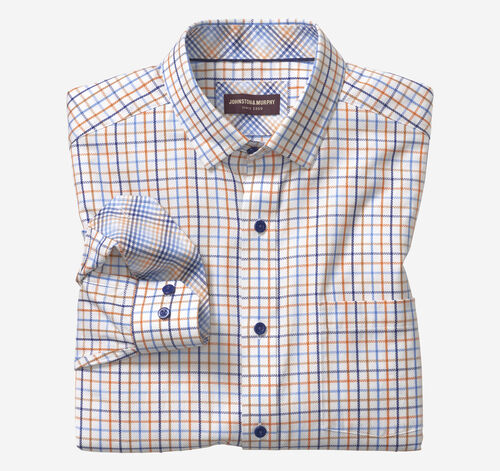 Long-Sleeve Dress Shirt - Blue/Orange Quad Grid