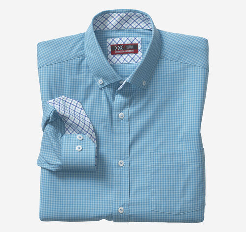 XC4® Long-Sleeve Stretch-Woven Shirt - Blue/Light Blue Gingham