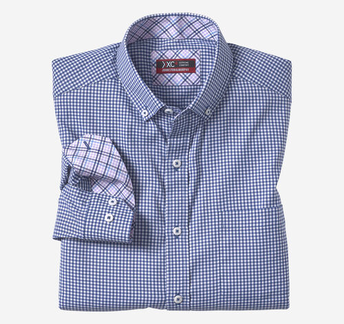 XC4® Long-Sleeve Stretch-Woven Shirt - Navy/White Gingham