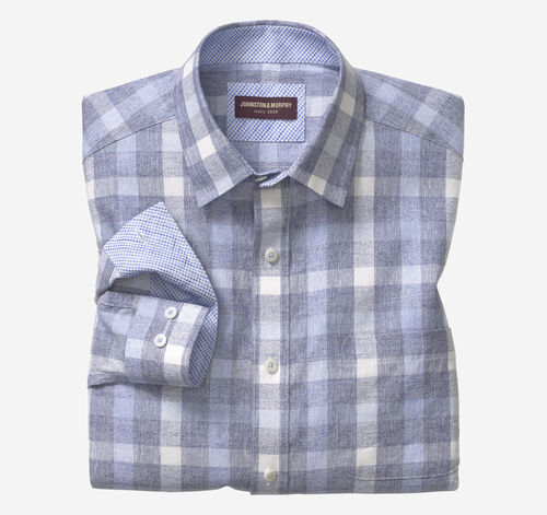 Washed Linen-Blend Shirt - Blue Large Check