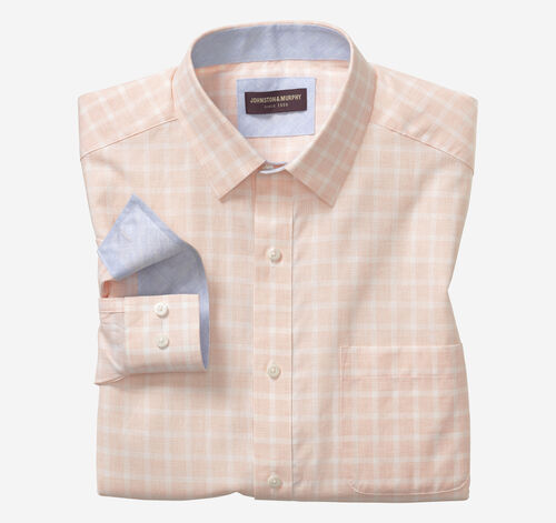 Washed Linen-Blend Shirt - Peach Fineline Check