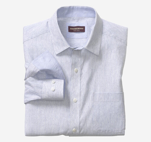 Washed Linen-Blend Shirt - White/Blue Slub Stripe