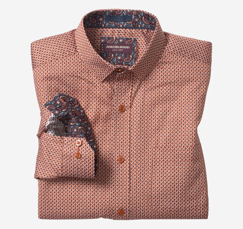 Printed Cotton Shirt - Rust Diamond