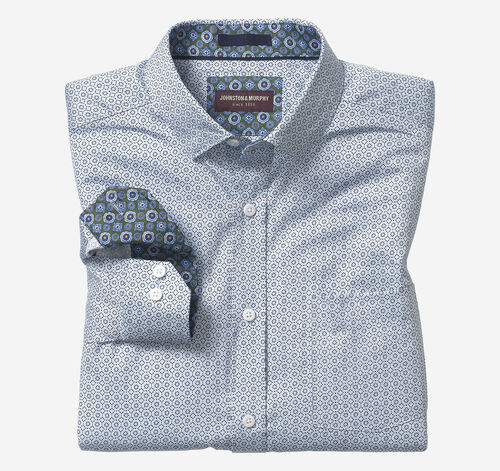 Printed Cotton Shirt - Light Blue Mosaic Tile