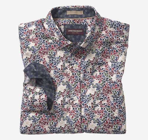 Printed Cotton Shirt - Burgundy Multi Vine