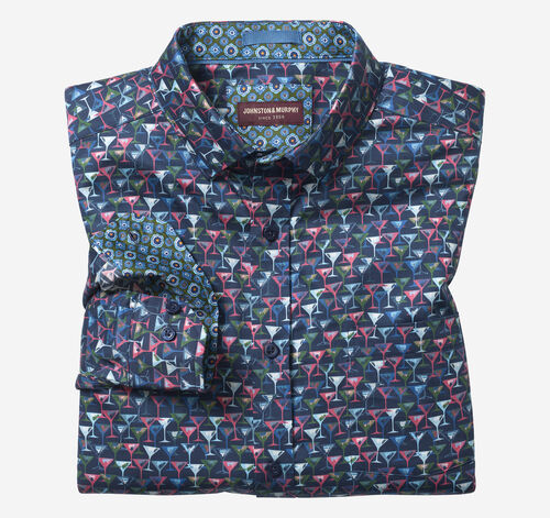 Printed Cotton Shirt - Navy Multi Martini