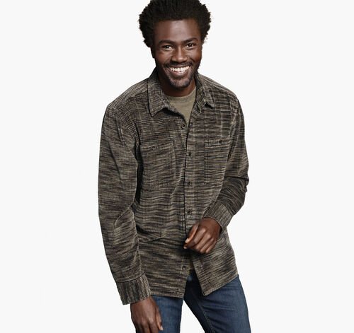 Striated Corduroy Shirt Jacket - Navy/Brown