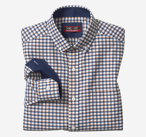 XC4® Long-Sleeve Stretch-Woven Shirt - Navy/Orange Framed Grid