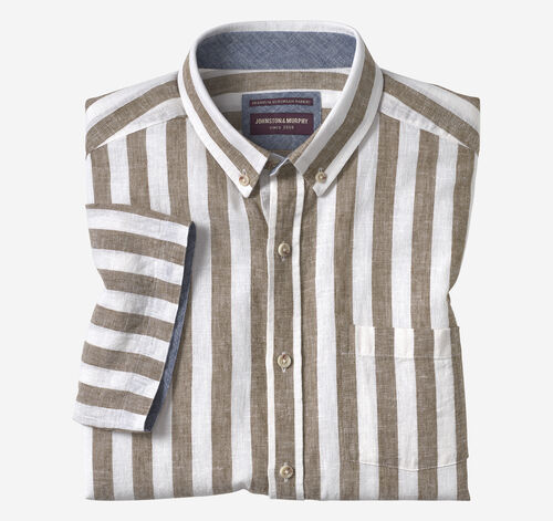 Stripe Linen-Blend Shirt - Brown Stripe