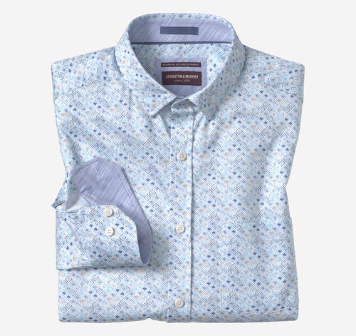 Printed Cotton Shirt - Aqua Watercolor Diamond