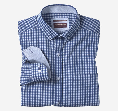 Button-Collar Premium Cotton Shirt - Navy/Blue Gingham