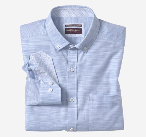 Button-Collar Premium Cotton Shirt - Blue Striated Oxford