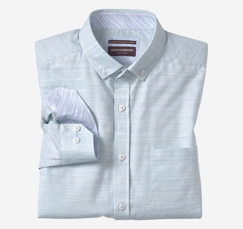 Button-Collar Premium Cotton Shirt - Mint Striated Oxford