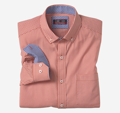 XC4® Long-Sleeve Stretch-Woven Shirt - Orange/White Gingham