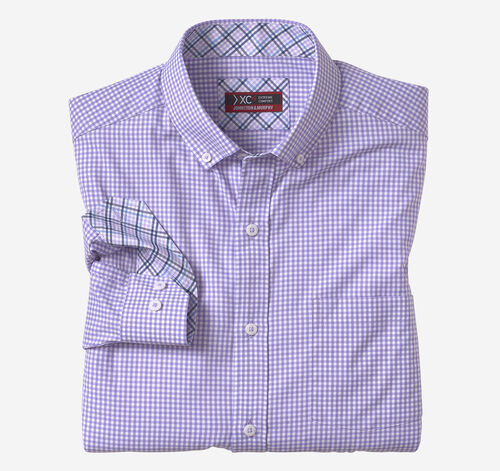 XC4® Long-Sleeve Stretch-Woven Shirt - Purple/White Gingham