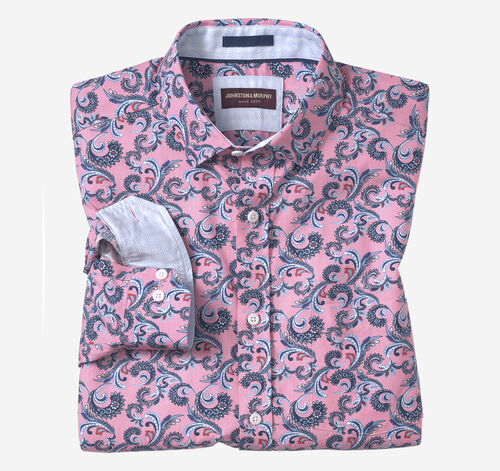 Printed Cotton Shirt - Pink Checkered Paisley